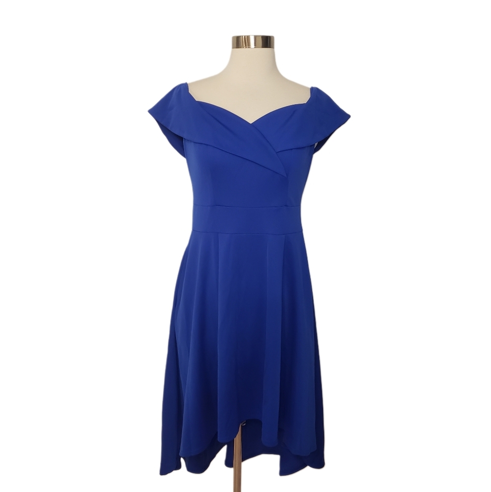 NWT Jasambac Medium Royal Blue Off Shoulder High Low Cocktail Party Dress